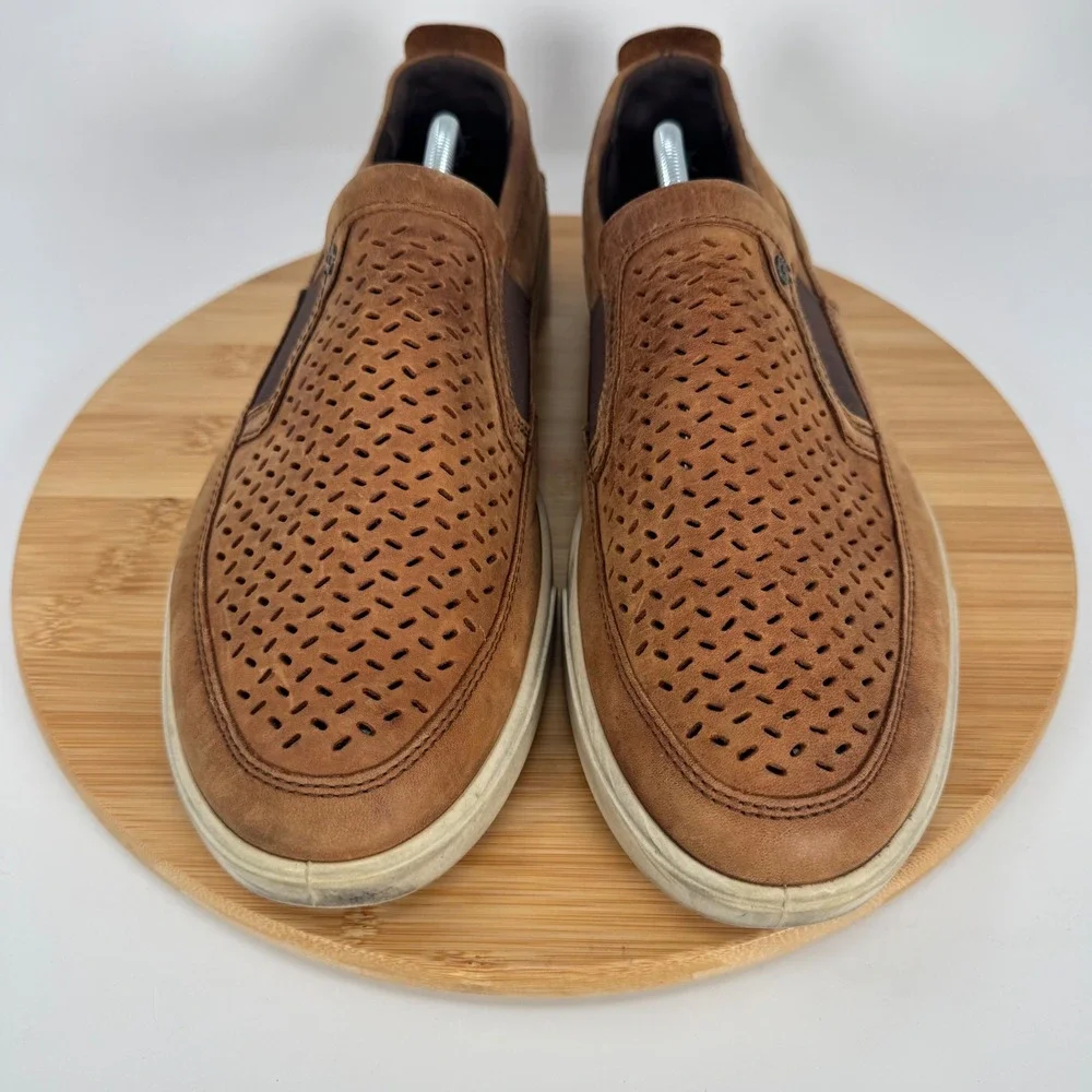 ECCO Kyle Perforated Slip On Sneakers Mens 12 Brown Leather Loafers 535884-02112